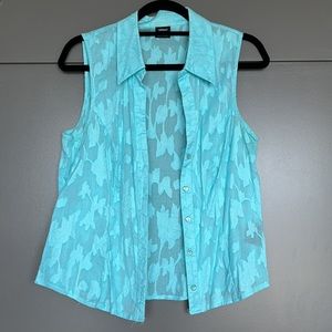 Collared Patterned Blue Top